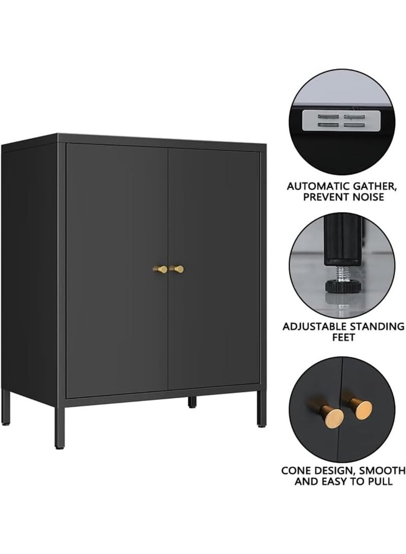 تابيت خزانة بوفيه معدنية، خزانة تخزين مطبخ بأرفف، خزانة ركن قهوة، خزانة جانبية للبوفيه، رف جانبي لتخزين فرن الميكروويف لغرفة المعيشة والمطبخ (أسود) - Image 2